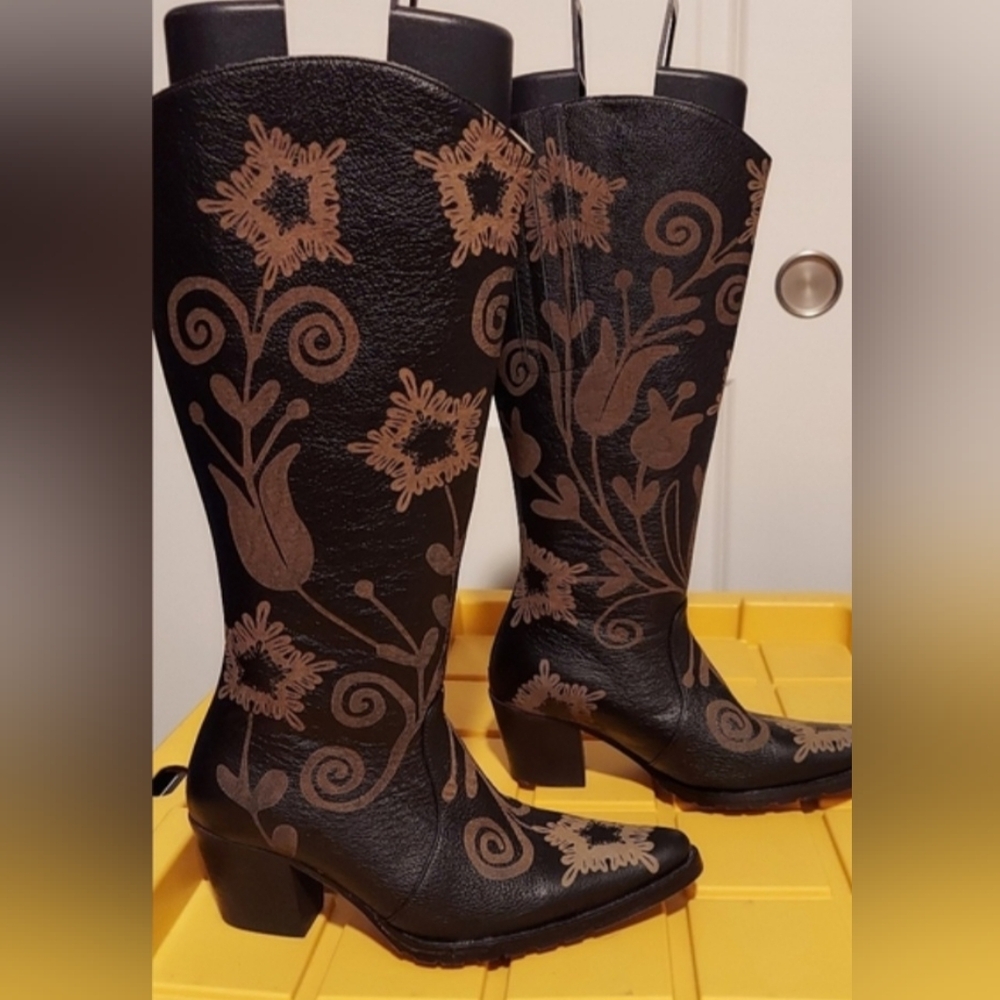 Black and Tan  Knee-High Boots